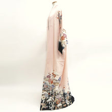 Load image into Gallery viewer, Kimono Pink Black Crane Birds Plum blossom Silk #9668J3