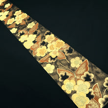 Load image into Gallery viewer, Fukuro Obi Black Gold Vermillion Butterfly Plum blossom Silk BB343W1