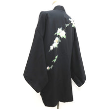 Load image into Gallery viewer, Haori Jacket Vintage(1950-1980) Black Azalea Branch Silk #10158D4
