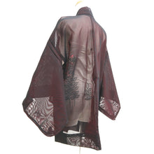 Load image into Gallery viewer, Haori Jacket Vintage(1950-1980) Black Red Sheer Floral pattern Embroidery Silk #10965F3
