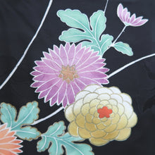 Load image into Gallery viewer, Haori Jacket Vintage(1950-1980) Black Hand painted Chrysanthemum Silk #9852B2