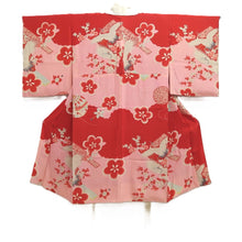 Load image into Gallery viewer, Juban Vintage(1950-1980) Red Pink Crane Birds Silk #10505B1