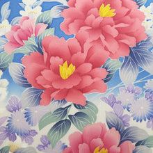 Load image into Gallery viewer, Furisode Blue White Peony Tall Silk #9698J4