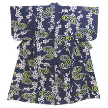 Load image into Gallery viewer, Yukata Vintage(1950-1980) Navy Plum blossom Cotton #11099B1