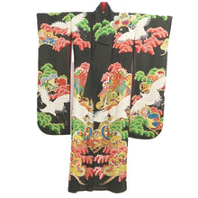 Load image into Gallery viewer, Furisode Vintage(1920-1950) Black Crane Birds Silk #11107Z1