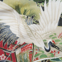 Load image into Gallery viewer, Tomesode Vintage(1920-1950) Black Hand painted Crane Birds Silk #10403A1