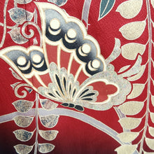 Load image into Gallery viewer, Furisode Red Black Gold Butterfly Wisteria Silk #11093B1