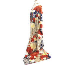 Load image into Gallery viewer, Furisode Vintage(1950-1980) Blue Gold White Chrysanthemum Tall Silk #10325F1