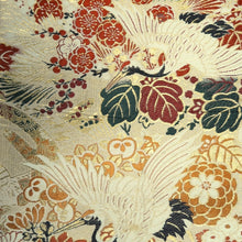 Load image into Gallery viewer, Maru Obi Vintage(1920-1950) Beige Gold Crane Birds Peony Kiku Silk BB284V6
