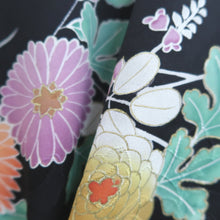 Load image into Gallery viewer, Haori Jacket Vintage(1950-1980) Black Hand painted Chrysanthemum Silk #9852B2