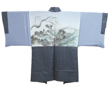 Load image into Gallery viewer, Men's Haori Vintage(1950-1980) Blue Black Curling Wave Dragon Mt. Fuji Silk #10650C4
