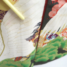 Load image into Gallery viewer, Furisode Vintage(1920-1950) Black Crane Birds Silk #11107Z1