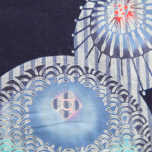 Load image into Gallery viewer, Yukata Vintage(1950-1980) Navy Bangasa Umbrella Cotton #10476A5