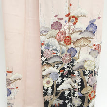 Load image into Gallery viewer, Kimono Pink Black Crane Birds Plum blossom Silk #9668J3