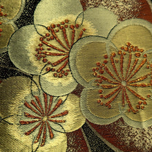 Load image into Gallery viewer, Fukuro Obi Black Gold Vermillion Butterfly Plum blossom Silk BB343W1