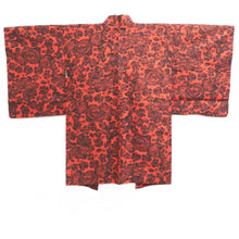Load image into Gallery viewer, Haori Jacket Vintage(1920-1950) Vermillion Black Meisen Floral pattern Silk #11034A2