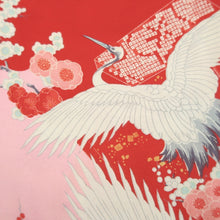 Load image into Gallery viewer, Juban Vintage(1950-1980) Red Pink Crane Birds Silk #10505B1