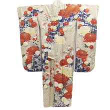 Load image into Gallery viewer, Furisode Vintage(1950-1980) Blue Gold White Chrysanthemum Tall Silk #10325F1