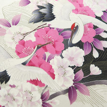 Load image into Gallery viewer, Furisode White Black Crane Birds Azalea Tall Silk #10335F2