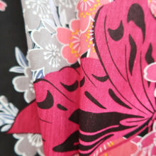 Load image into Gallery viewer, Yukata Black Magenta Butterfly Cherry Blossom Cotton #10748D3