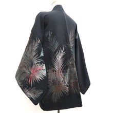 Load image into Gallery viewer, Haori Jacket Vintage(1950-1980) Black Silver Leaves Silk #10188D5