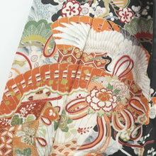 Load image into Gallery viewer, Tomesode Vintage(1920-1950) Black Crane Birds Hand painted Silk #10494B1