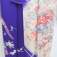 Load image into Gallery viewer, Furisode Blueish Purple Peony Cherry Blossom Silk #10304E5
