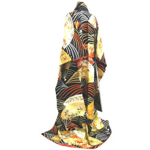 Load image into Gallery viewer, Furisode Black Folding Fan Hand painted Silk #10315F1