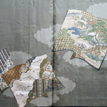 Load image into Gallery viewer, Men's Haori Vintage(1950-1980) Black Montsuki Landscape Silk #10412A2