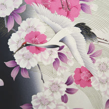 Load image into Gallery viewer, Furisode White Black Crane Birds Azalea Tall Silk #10335F2