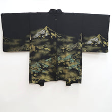 Load image into Gallery viewer, Haori Jacket Vintage(1950-1980) Black Gold Silver Mountain Silk #10083D1