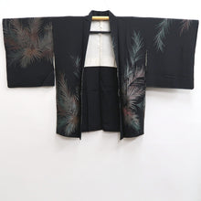 Load image into Gallery viewer, Haori Jacket Vintage(1950-1980) Black Silver Leaves Silk #10188D5