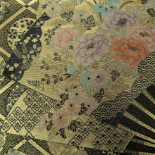Load image into Gallery viewer, Fukuro Obi Gold Peony Folding Fan Karahana Silk BB274V5
