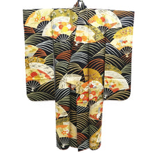 Load image into Gallery viewer, Furisode Black Folding Fan Hand painted Silk #10315F1