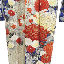 Load image into Gallery viewer, Furisode Vintage(1950-1980) Blue Gold White Chrysanthemum Tall Silk #10325F1