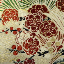 Load image into Gallery viewer, Maru Obi Vintage(1920-1950) Beige Gold Crane Birds Peony Kiku Silk BB284V6