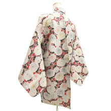 Load image into Gallery viewer, Haori Jacket Vintage(1920-1950) Red Gray Meisen Chrysanthemum Silk #11044A3
