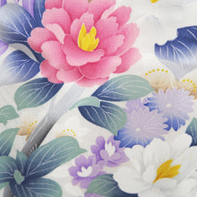 Load image into Gallery viewer, Furisode Blue White Peony Tall Silk #9698J4