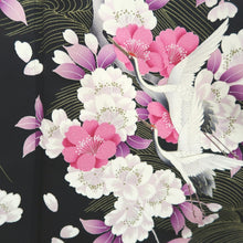 Load image into Gallery viewer, Furisode White Black Crane Birds Azalea Tall Silk #10335F2
