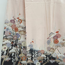 Load image into Gallery viewer, Kimono Pink Black Crane Birds Plum blossom Silk #9668J3
