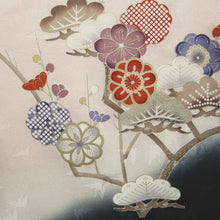 Load image into Gallery viewer, Kimono Pink Black Crane Birds Plum blossom Silk #9668J3
