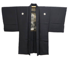 Load image into Gallery viewer, Men's Haori Vintage(1950-1980) Black Montsuki Landscape Silk #10413A2