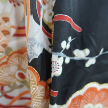 Load image into Gallery viewer, Tomesode Vintage(1920-1950) Black Crane Birds Hand painted Silk #10494B1