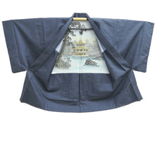 Load image into Gallery viewer, Men's Haori Vintage(1950-1980) Blue Black Kinkakuji Landscape Silk #10641C4