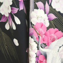 Load image into Gallery viewer, Furisode White Black Crane Birds Azalea Tall Silk #10335F2