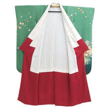 Load image into Gallery viewer, Furisode Green Cherry Blossom Chrysanthemum Silk #11094B1