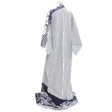 Load image into Gallery viewer, Yukata Vintage(1950-1980) White Navy Curling Wave Cotton #10487B1