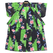 Load image into Gallery viewer, Yukata Black Green Gold Flower Cotton #10749D3