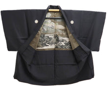 Load image into Gallery viewer, Men's Haori Vintage(1950-1980) Black Montsuki Landscape Silk #10413A2
