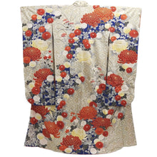 Load image into Gallery viewer, Furisode Vintage(1950-1980) Blue Gold White Chrysanthemum Tall Silk #10325F1